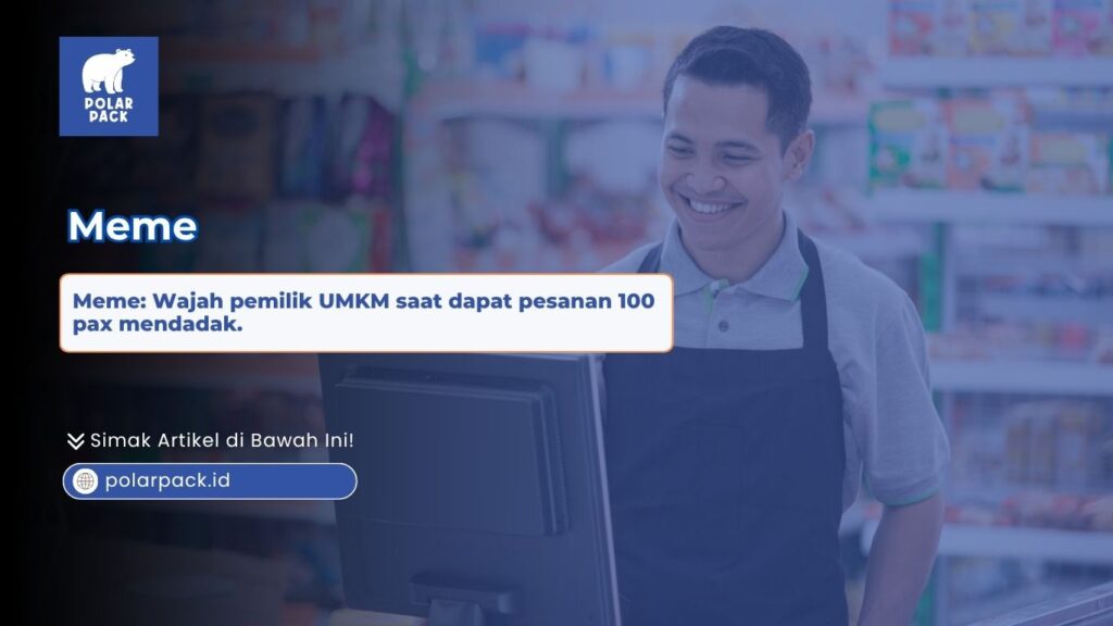Meme ekspresi wajah pemilik UMKM katering yang tersenyum bahagia saat mendapat pesanan 100 pax mendadak