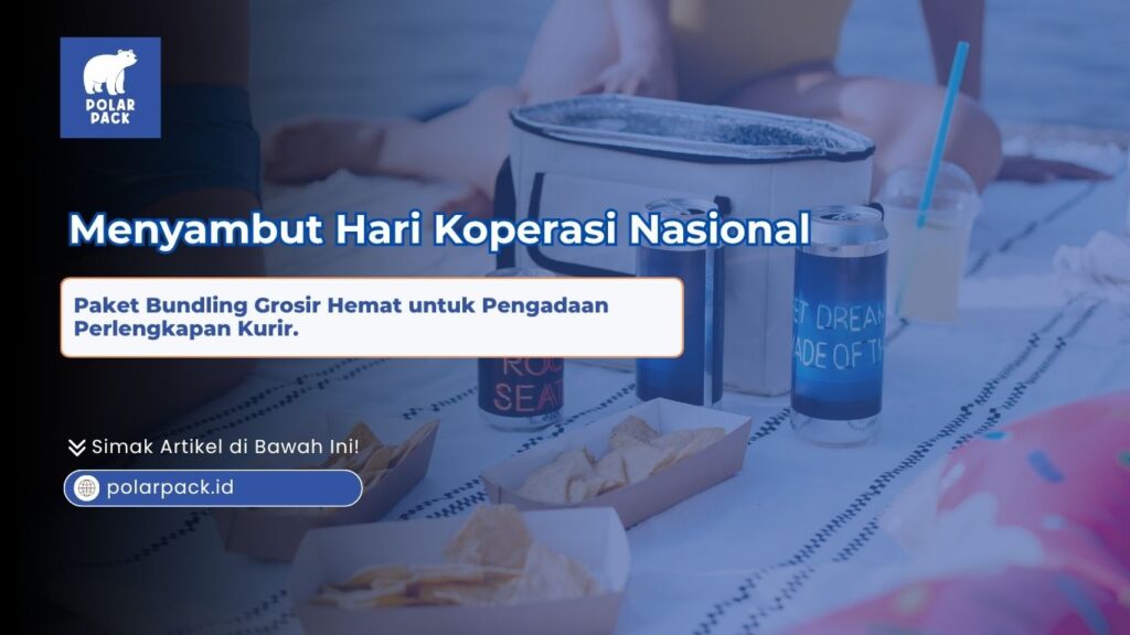 Paket bundling grosir hemat untuk pengadaan perlengkapan kurir Polar Pack yang menampilkan tas thermal kecil warna putih di atas kain piknik bersama minuman kaleng