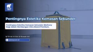 Pentingnya estetika kemasan sekunder Delivery Bag dalam membangun citra brand premium yang menampilkan tas thermal ransel besar berwarna kuning berdiri kokoh di dalam ruangan modern